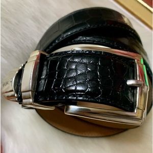 🧿Tasso Elba Classic Black Italy Leather Silver Buckle Men's Belt.🧿#ELLA